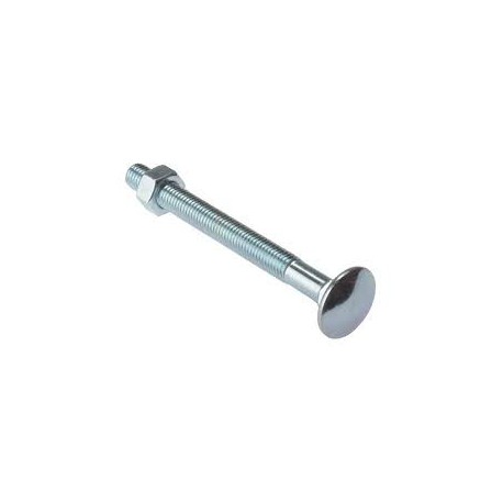 M12 x 75mm Dome Head Carriage Bolts c/w 1 Nut Zinc Plated
