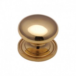 Heritage Brass Cabinet Knob Victorian Round Design with base 32mm Polished Brass finish