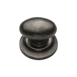 White Bronze Rustic Cabinet Knob on Plate Oval Design 38mm