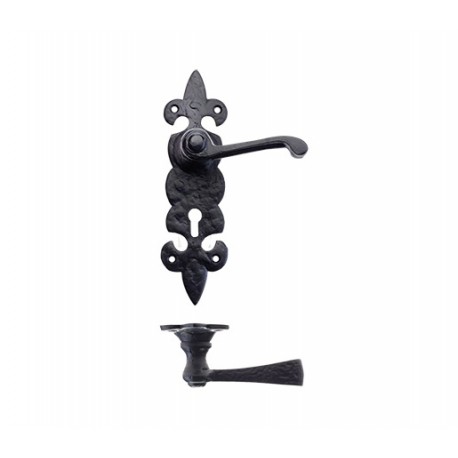 Trent Fleur-De-Lys Lever Handle On Lock Backplate Black Antique