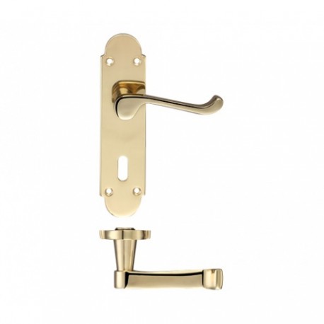 Scroll Lever Door Handle On 170mm x 43mm Lock Backplate Polished Brass