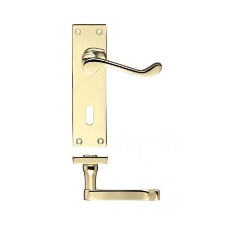 Victorian Scroll Lever Lock Door Handle Polished Brass