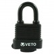 Veto 40mm 4Pin Weatherproof Padlock - 8mm Thick Short Shackle & 3 Keys Security Rating 5 - Black Plastic