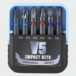 V5 Extreme Impact Mixed 6 Piece Set of 50mm Screwdriver Bits (PZ2 PH2 T25 T30)
