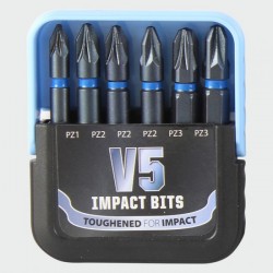 V5 Extreme Impact Pozi 6 Piece Set of 50mm Screwdriver Bits (PZ1 PZ2 PZ3)