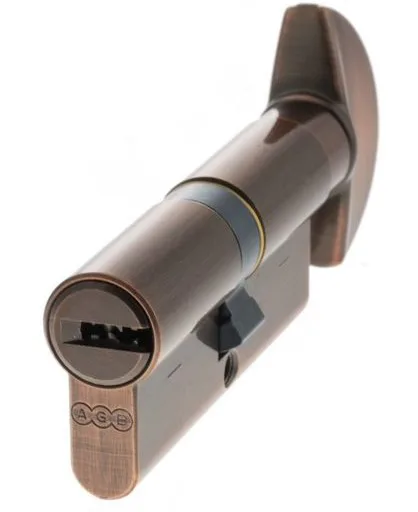 AGB 15 Pin 35mm x 35mm Euro Profile Key To Turn Cylinder Copper