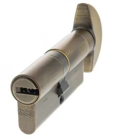 AGB 15 Pin 35mm x 35mm Euro Profile Key To Turn Cylinder Matt Antique Brass