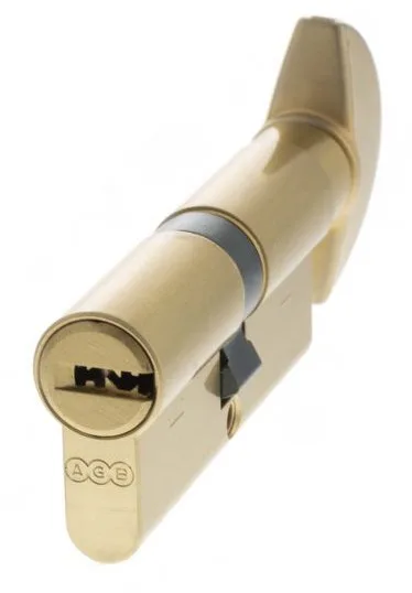 AGB 15 Pin 35mm x 35mm Euro Profile Key To Turn Cylinder Satin Brass
