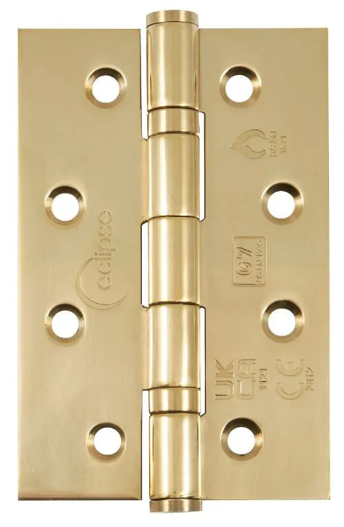 Eclipse Grade 7 4" Slim Knuckle Ball Bearing Hinges Polished Brass