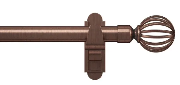 Rothley 1219mm Curtain Pole Kit Cage Orb Finial 2 Brackets Antique Copper