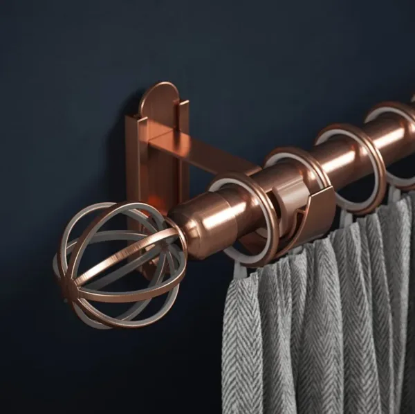 Rothley 1829mm Curtain Pole Kit Cage Orb Finial 3 Brackets Curtain Rings Antique Copper